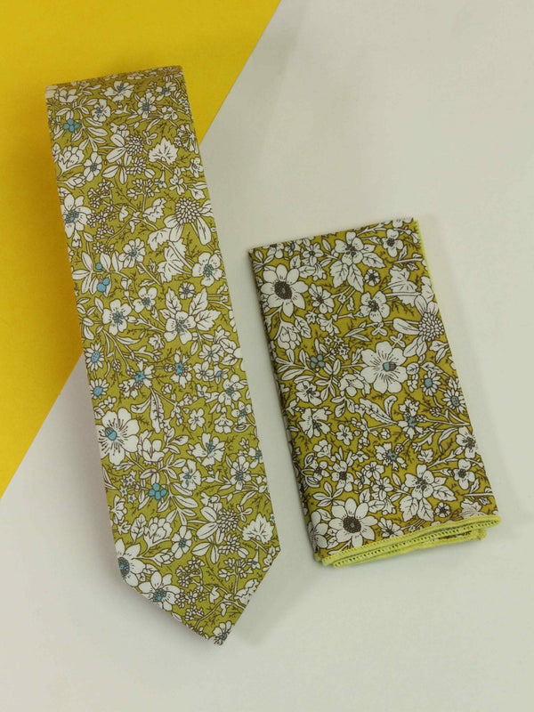 Green Floral Necktie & Pocket Square Giftset - TOSSIDO