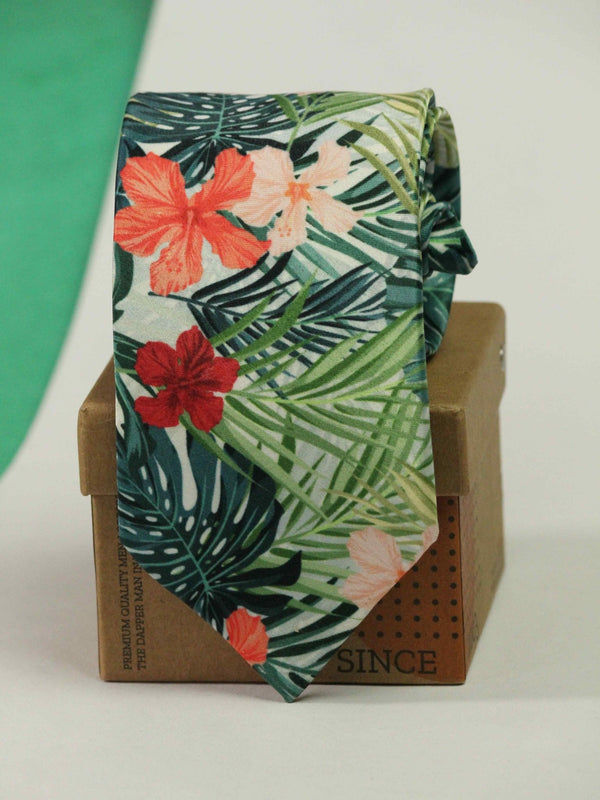 Green Floral Printed Necktie - TOSSIDO