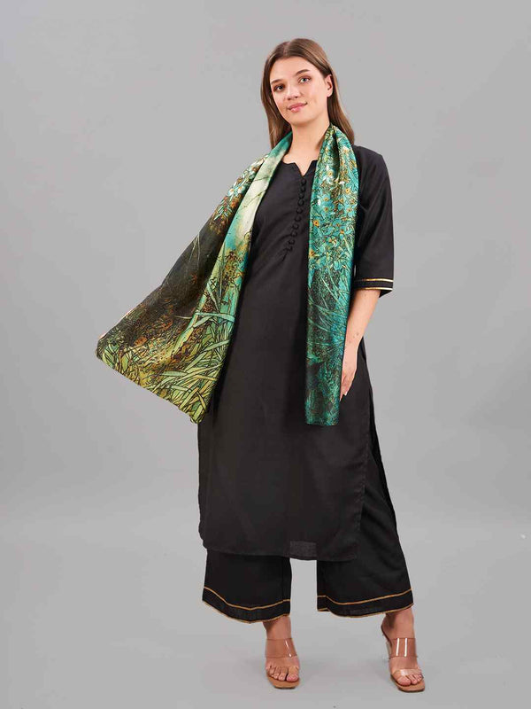 Green Floral Printed Stole - TOSSIDO