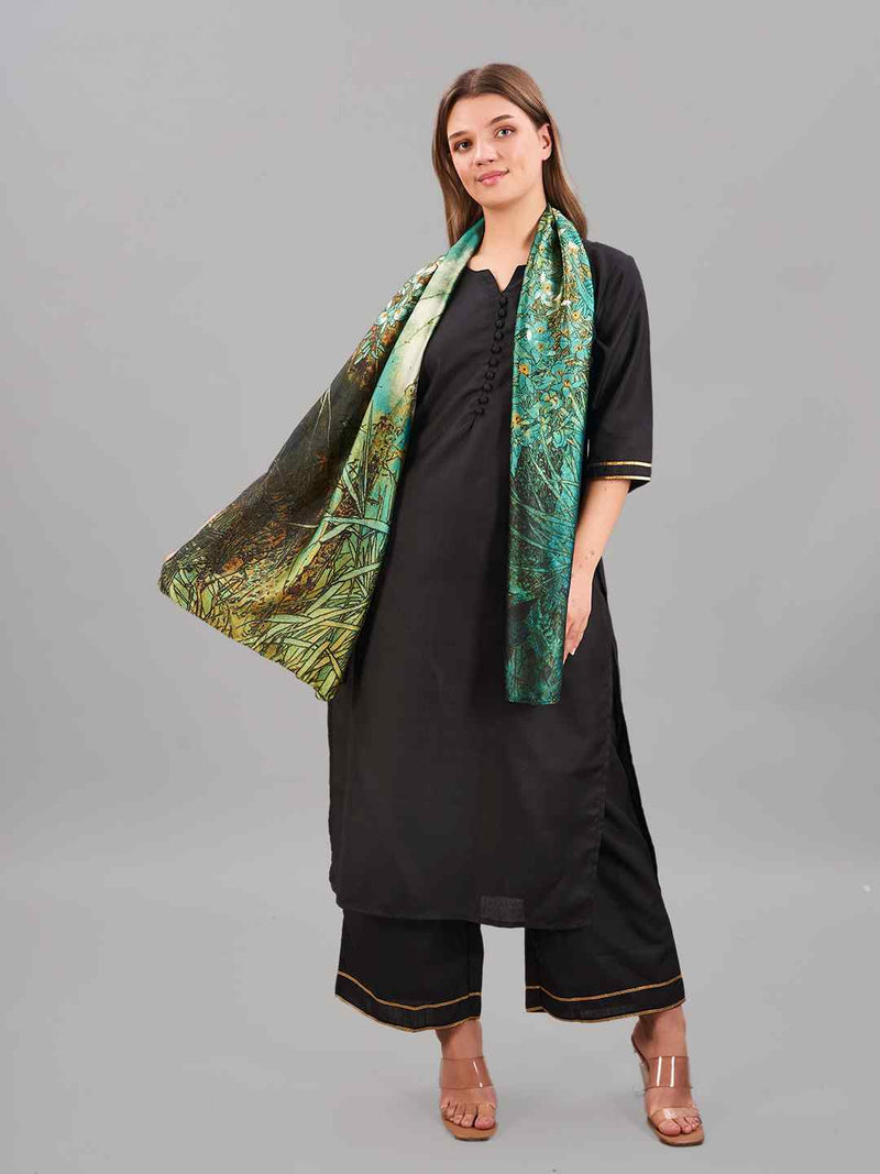 Green Floral Printed Stole - TOSSIDO