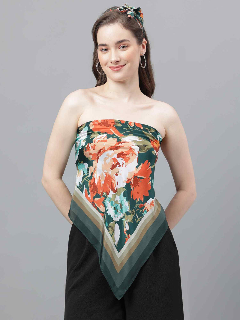 Green Floral Scarf & Scarf Bag Set - TOSSIDO