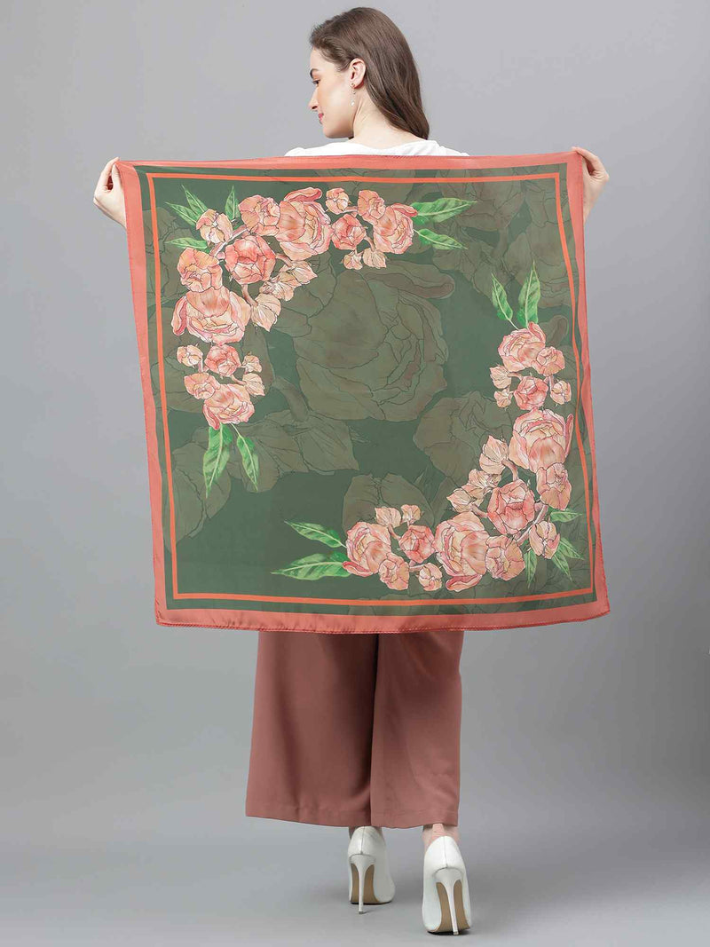 Green Floral Scarf & Scarf Bag Set - TOSSIDO