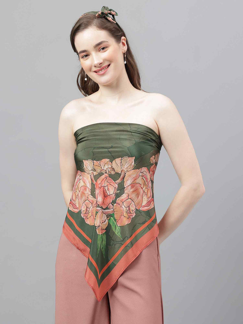 Green Floral Scarf & Scarf Bag Set - TOSSIDO