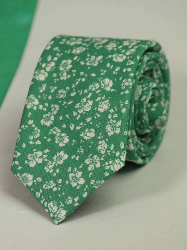 Green Floral Skinny Necktie - TOSSIDO