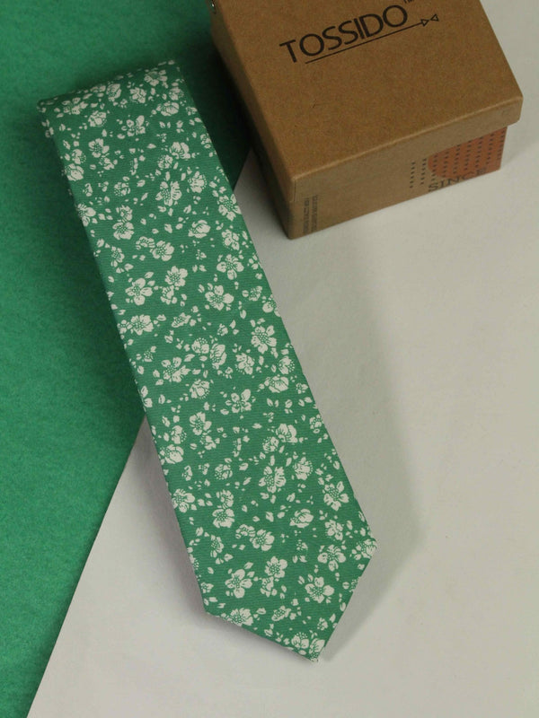 Green Floral Skinny Necktie - TOSSIDO