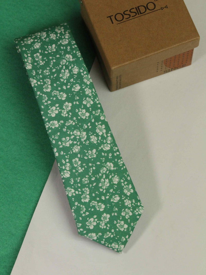 Green Floral Skinny Necktie - TOSSIDO
