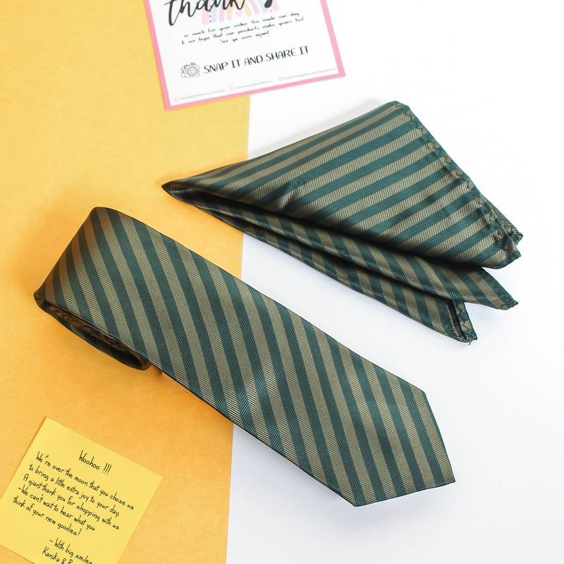 Green Geometric Necktie & Pocket Square Giftset - TOSSIDO