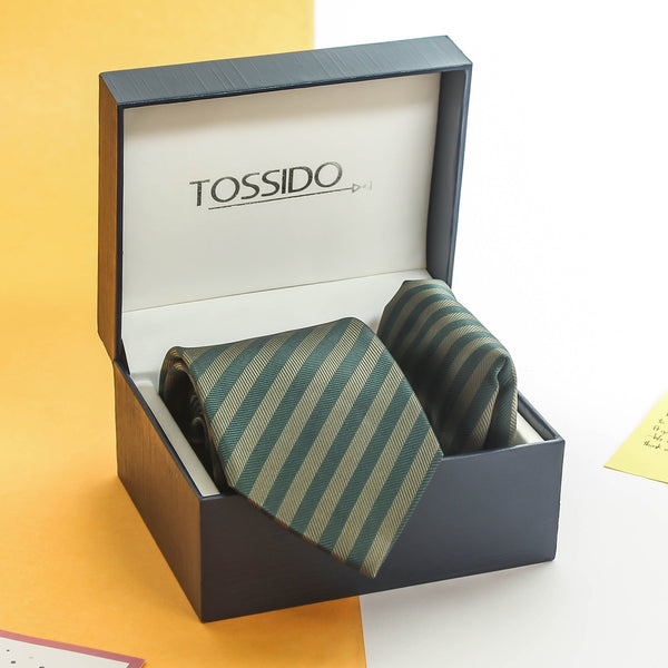 Green Geometric Necktie & Pocket Square Giftset - TOSSIDO