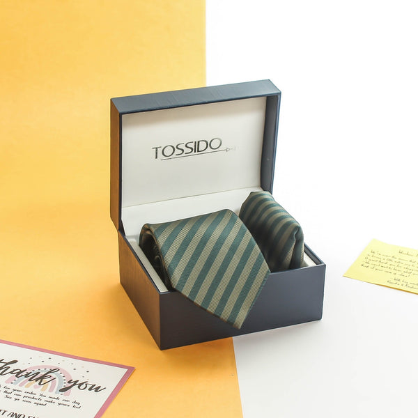 Green Geometric Necktie & Pocket Square Giftset - TOSSIDO