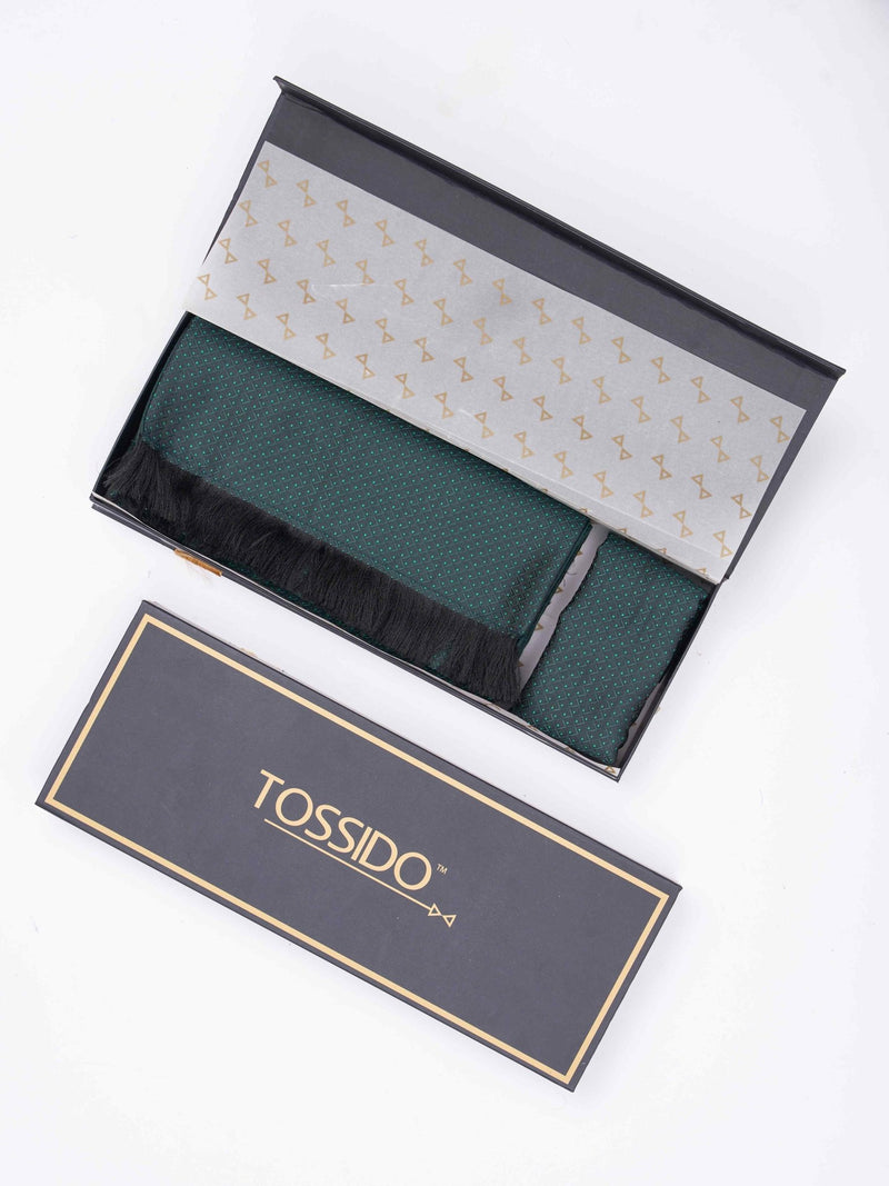 Green Geometric Reversible Stole & Pocket Square Set - TOSSIDO
