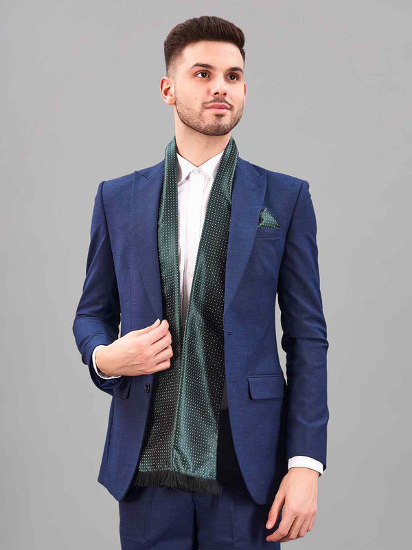 Green Geometric Reversible Stole & Pocket Square Set - TOSSIDO