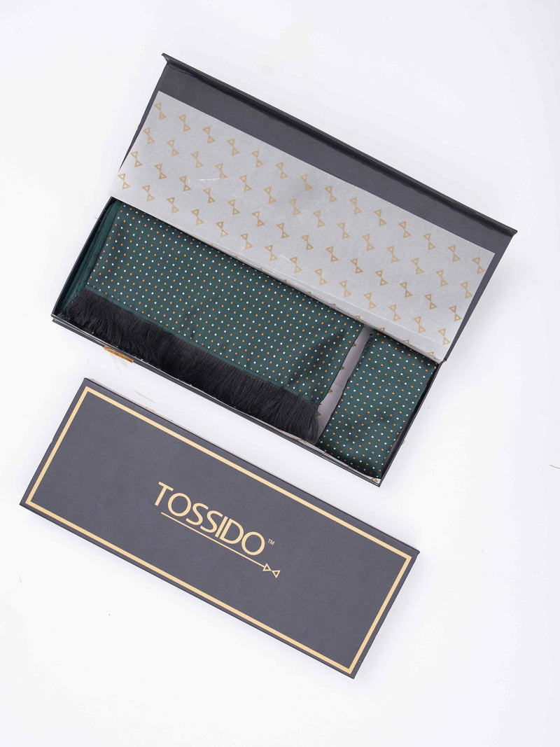 Green Geometric Reversible Stole & Pocket Square Set - TOSSIDO