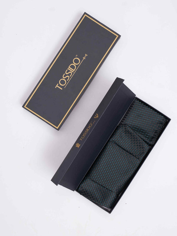 Green Geometric Woven Cravat & Pocket Square Set - TOSSIDO