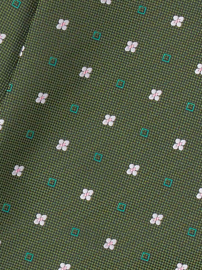 Green Geometric Woven Cravat & Pocket Square Set - TOSSIDO