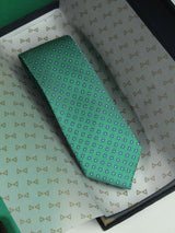 Green Geometric Woven Silk Necktie - TOSSIDO