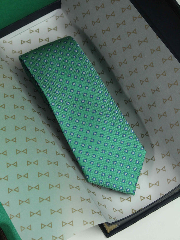 Green Geometric Woven Silk Necktie - TOSSIDO