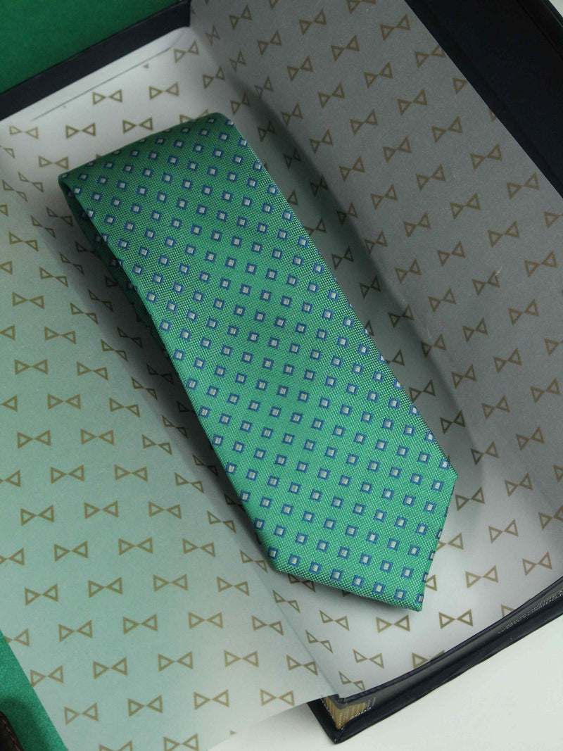 Green Geometric Woven Silk Necktie - TOSSIDO
