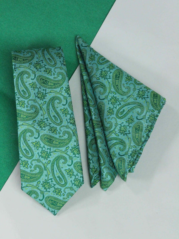 Green Paisley Necktie & Pocket Square Giftset - TOSSIDO
