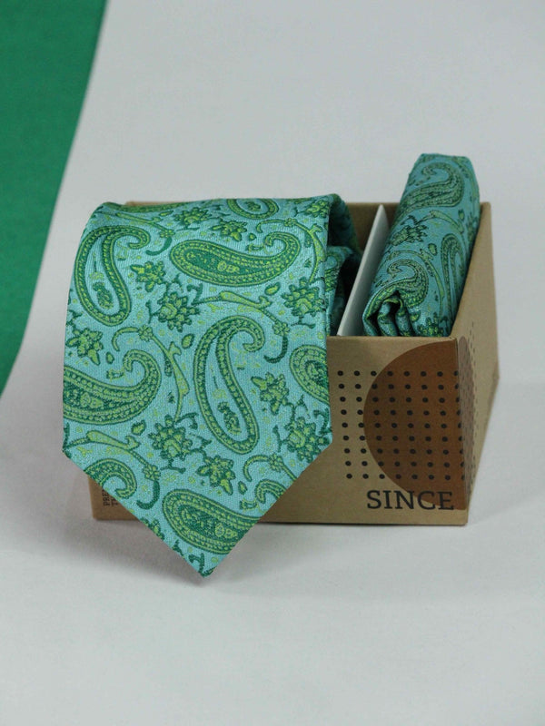 Green Paisley Necktie & Pocket Square Giftset - TOSSIDO