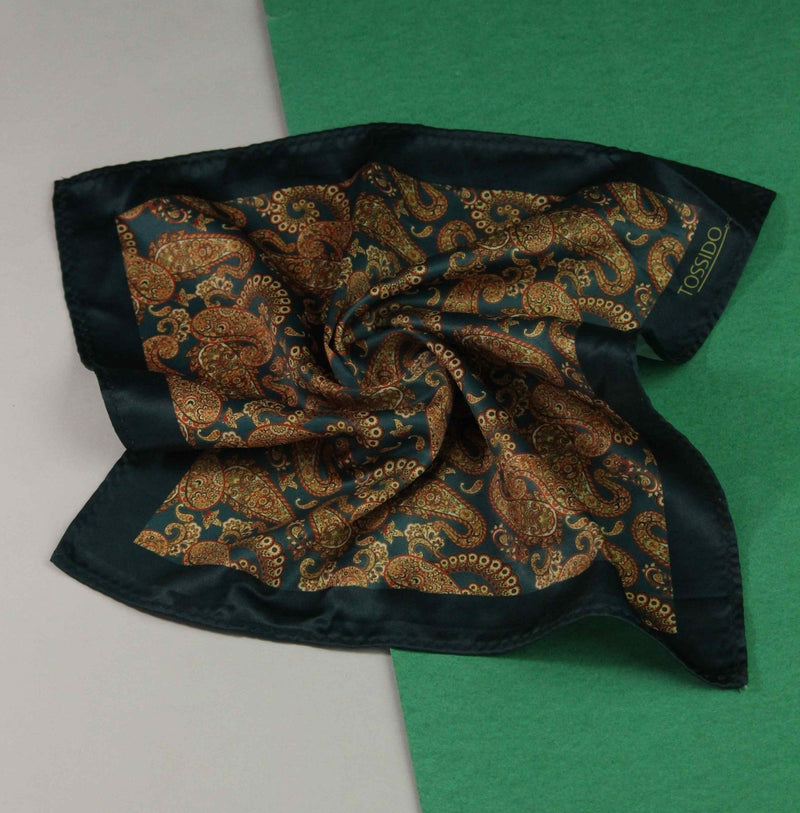 Green Paisley Pocket Square - TOSSIDO