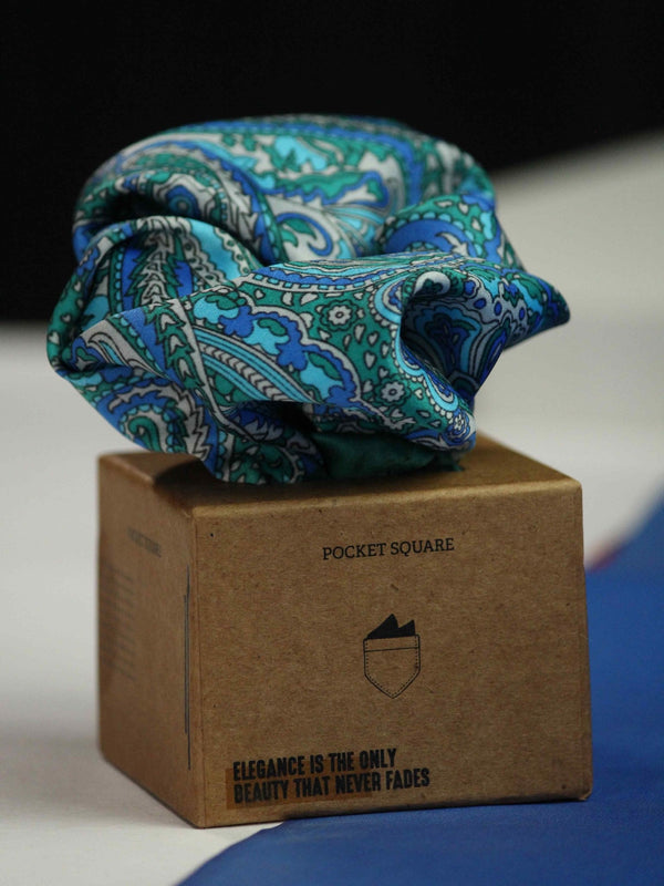 Green Paisley Pocket Square - TOSSIDO