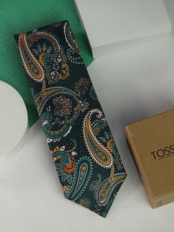 Green Paisley Printed Necktie - TOSSIDO