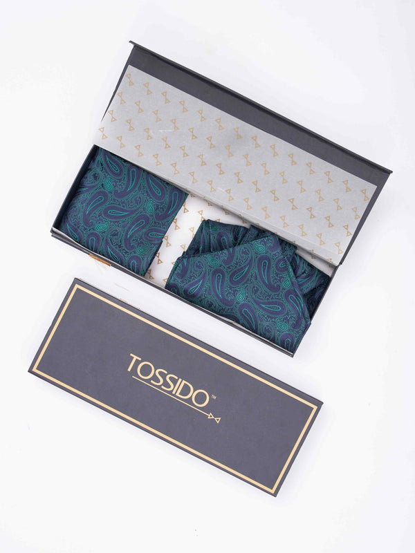 Green Paisley Woven Ascot & Pocket Square - TOSSIDO