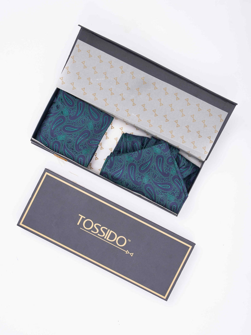 Green Paisley Woven Ascot & Pocket Square - TOSSIDO