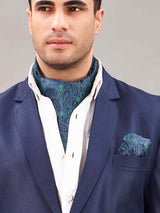 Green Paisley Woven Ascot & Pocket Square - TOSSIDO