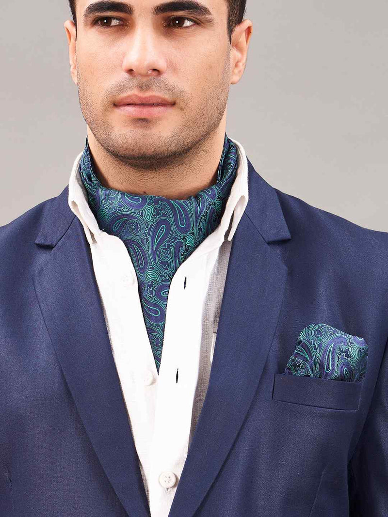 Green Paisley Woven Ascot & Pocket Square - TOSSIDO