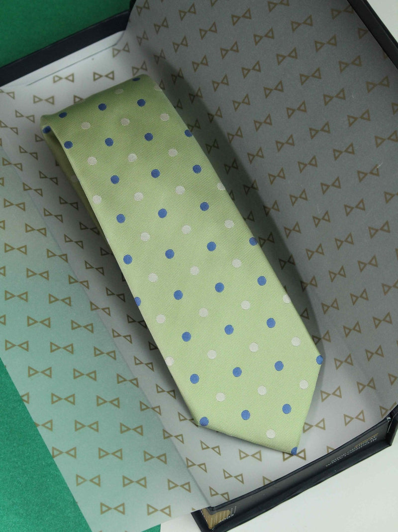 Green Polka Woven Silk Necktie - TOSSIDO