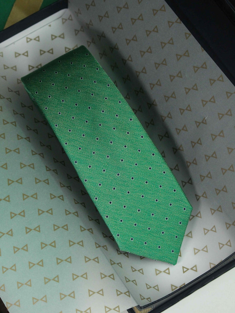 Green Polka Woven Silk Necktie - TOSSIDO