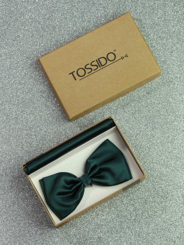 Green Solid Bowtie & Pocket Square Set - TOSSIDO