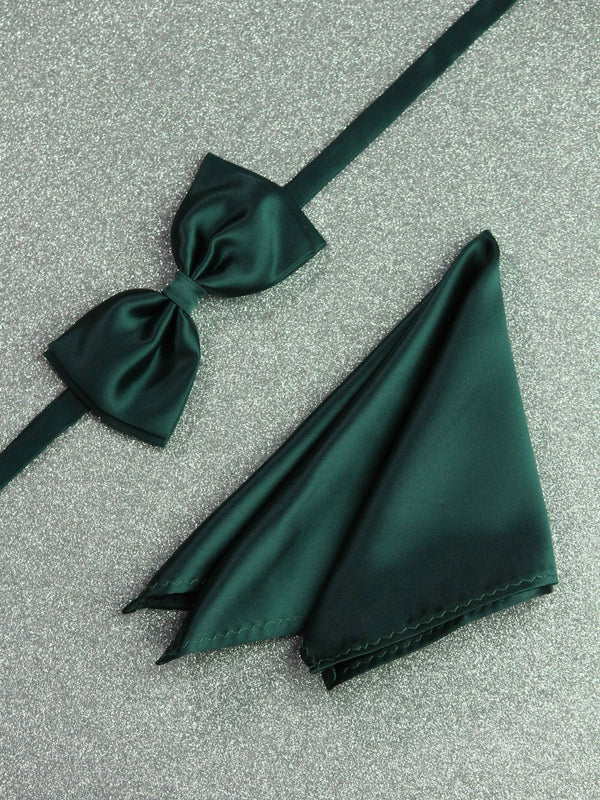 Green Solid Bowtie & Pocket Square Set - TOSSIDO