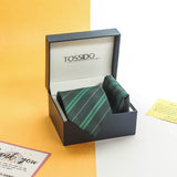 Green Stripe Necktie & Pocket Square Giftset - TOSSIDO