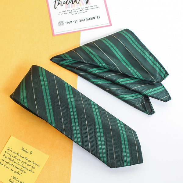 Green Stripe Necktie & Pocket Square Giftset - TOSSIDO