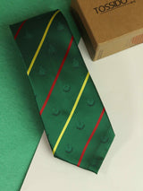Green stripe necktie in woven microfiber, close-up