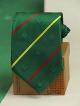 Green stripe necktie in woven microfiber, flat lay