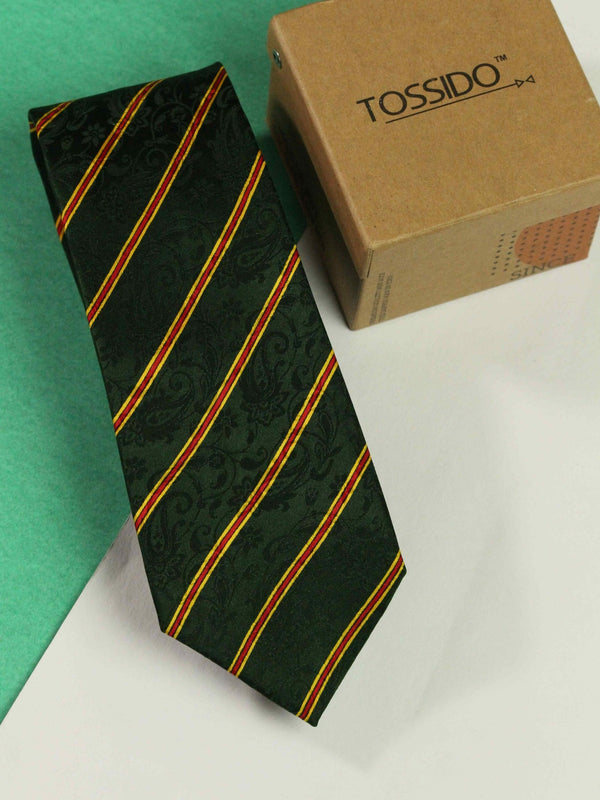 Green Stripe Printed Silk Necktie - TOSSIDO