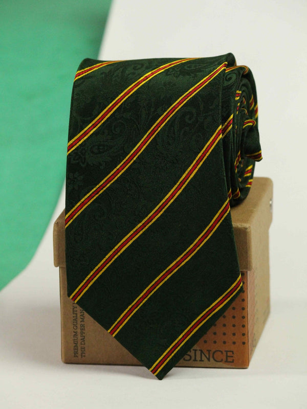 Green Stripe Printed Silk Necktie - TOSSIDO