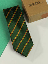 Green Stripe Printed Silk Necktie - TOSSIDO