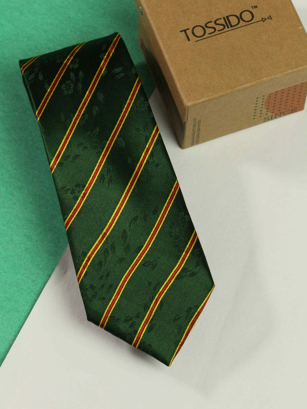 Green Stripe Printed Silk Necktie - TOSSIDO