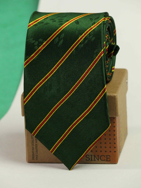 Green Stripe Printed Silk Necktie - TOSSIDO