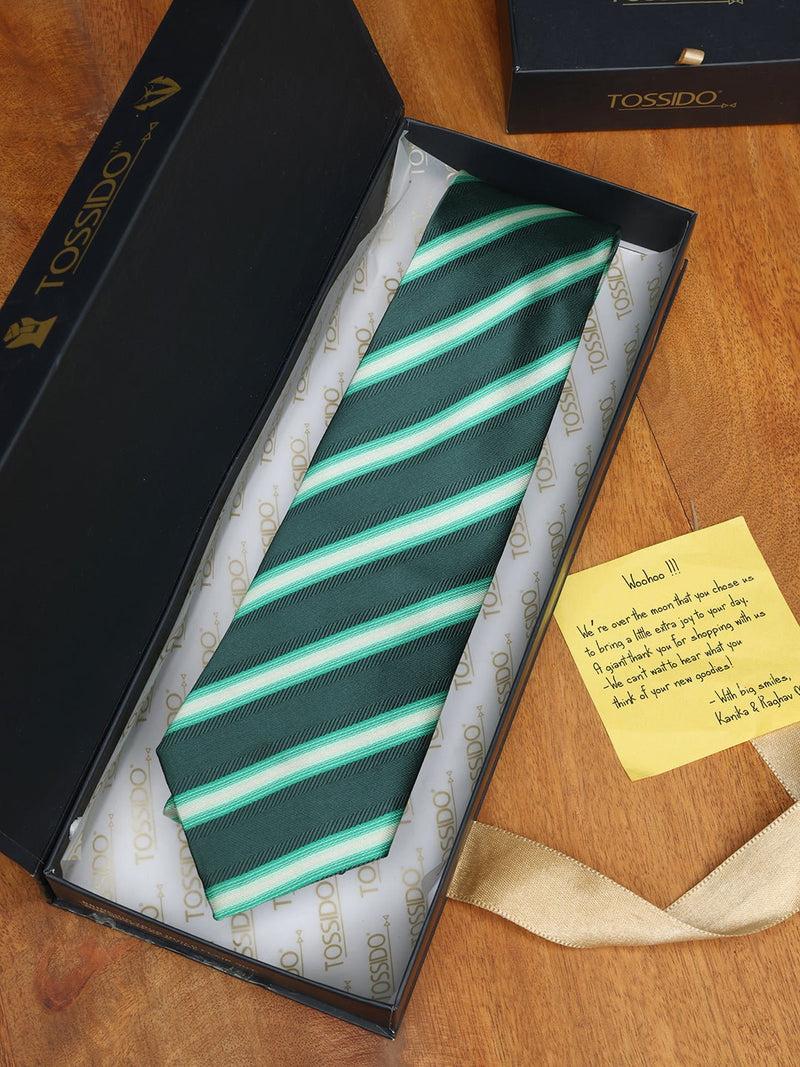 Green Stripe Woven Necktie - TOSSIDO