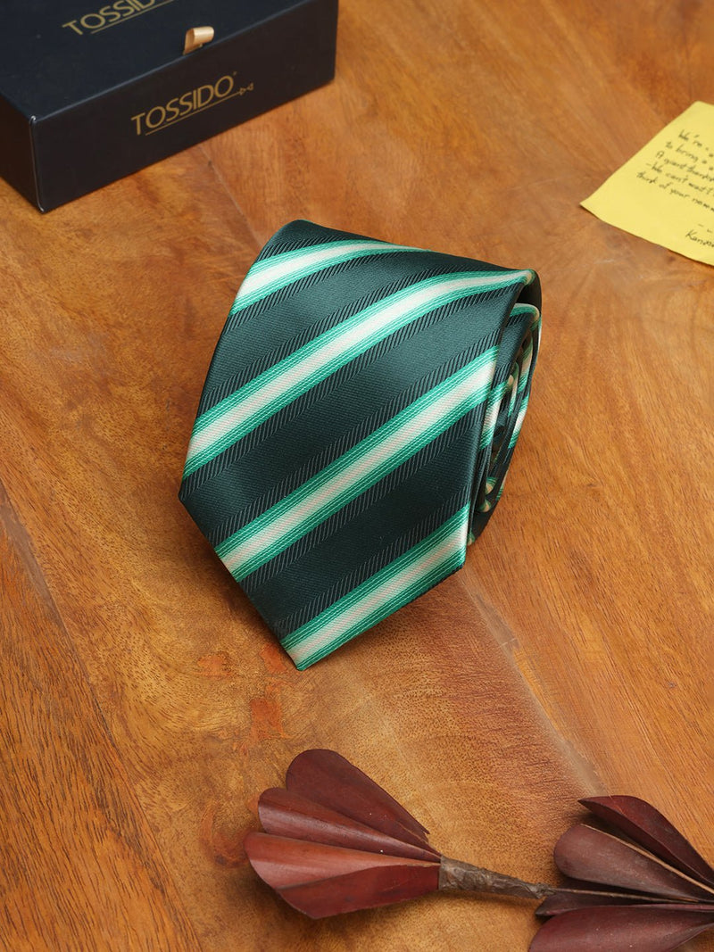 Green Stripe Woven Necktie - TOSSIDO