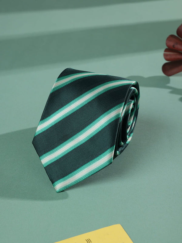Green Stripe Woven Necktie - TOSSIDO