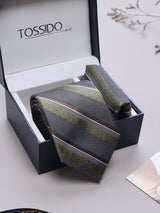 Green Stripe Woven Necktie & Pocket Square Giftset - TOSSIDO