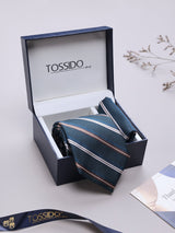 Green Stripe Woven Necktie & Pocket Square Giftset - TOSSIDO
