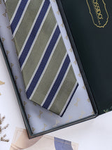 Green Stripes Woven Silk Necktie - TOSSIDO