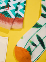 Green Zigzag & Leaf Socks – Pack of 2 - TOSSIDO